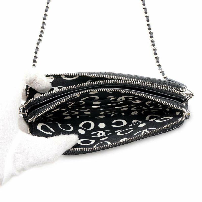 シャネル チェーンウォレット ココマーク マトラッセ キャビアスキン AP3837 CHANEL 財布 チェーンショルダーバッグ 黒