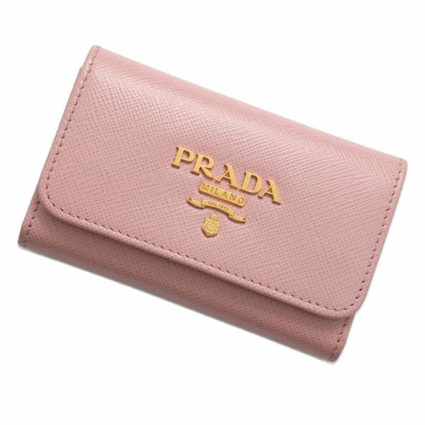 プラダ 4連キーケース サフィアーノ 1PG004 PRADA キーケース キーリング付き ピンク