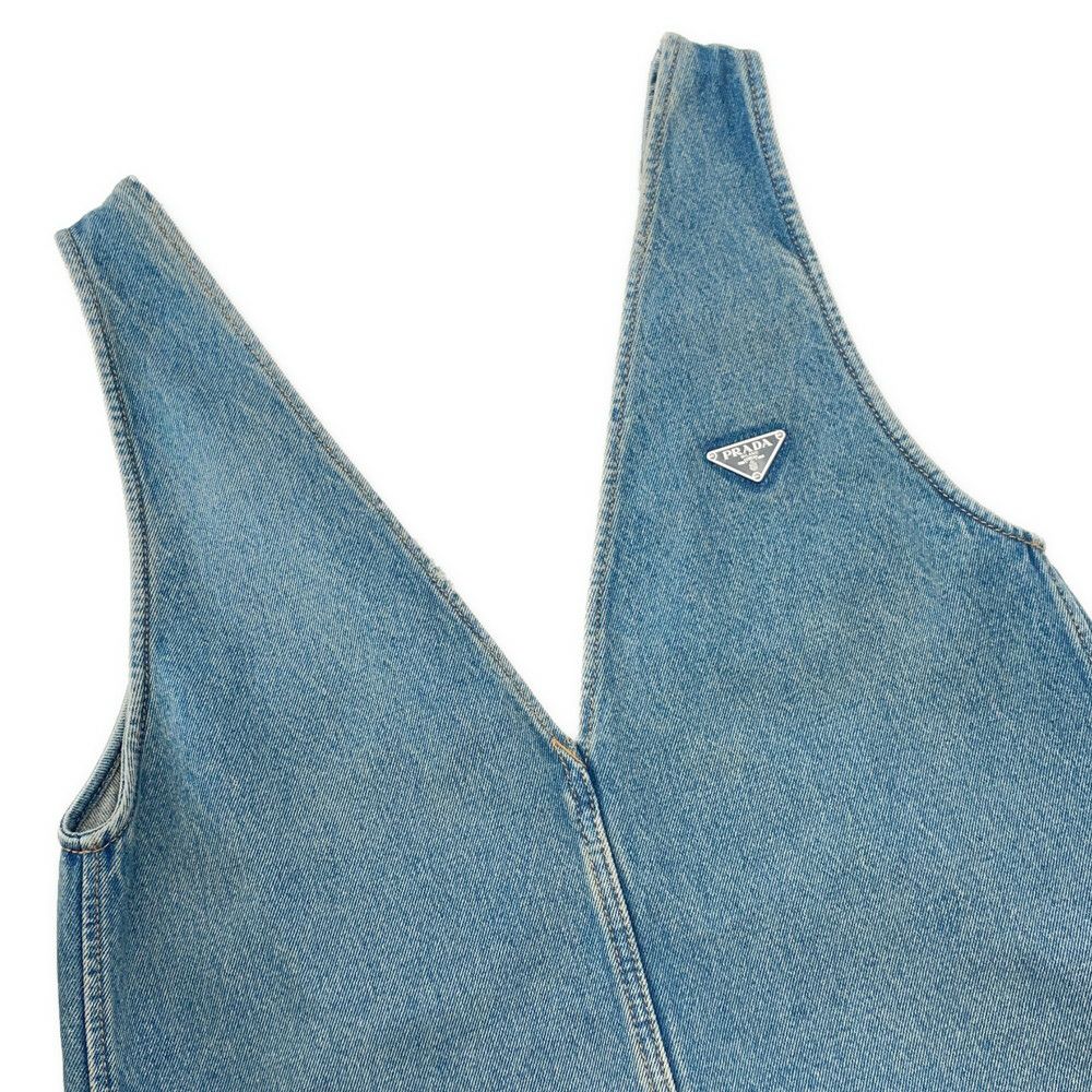 プラダ ワンピース トライアングルロゴ デニムワンピース ダメージ加工 コットン レディースサイズ36 GFA135 PRADA