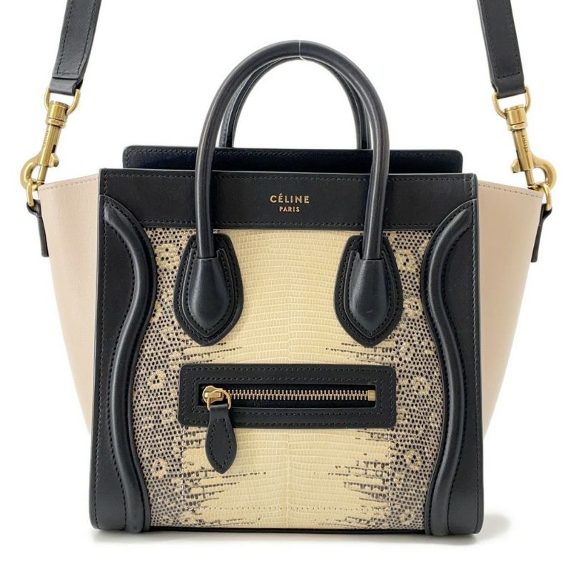 セリーヌ ハンドバッグ ラゲージ ナノショッパー リザード CELINE 2way 黒