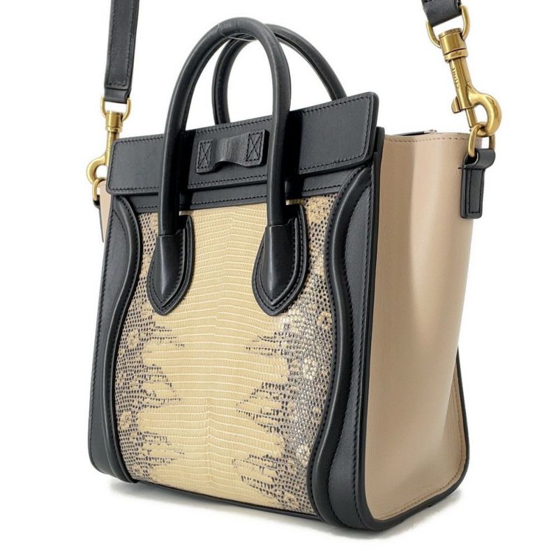 セリーヌ ハンドバッグ ラゲージ ナノショッパー リザード CELINE 2way 黒