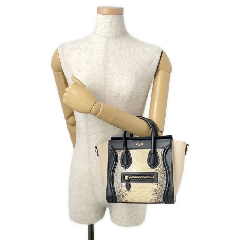 セリーヌ ハンドバッグ ラゲージ ナノショッパー リザード CELINE 2way 黒