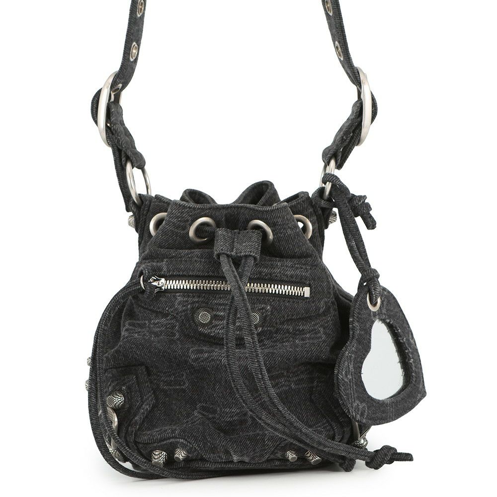 バレンシアガ ショルダーバッグ ル カゴール XS デニム 702431 BALENCIAGA 黒 ミラー付き