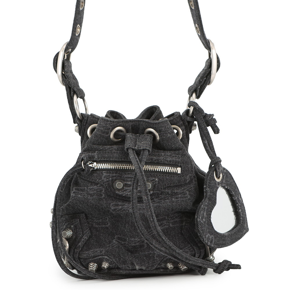 バレンシアガ ショルダーバッグ ル カゴール XS デニム 702431 BALENCIAGA 黒 ミラー付き