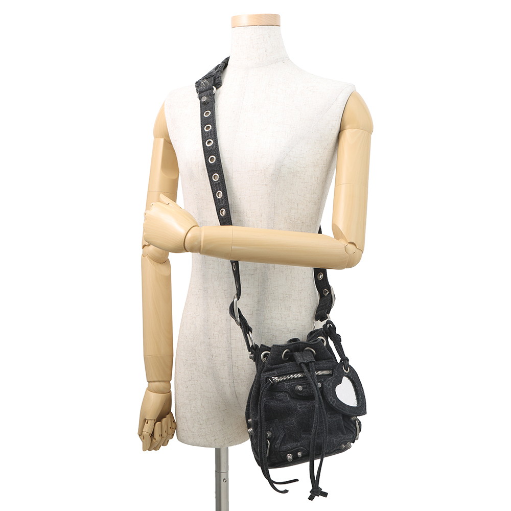 バレンシアガ ショルダーバッグ ル カゴール XS デニム 702431 BALENCIAGA 黒 ミラー付き