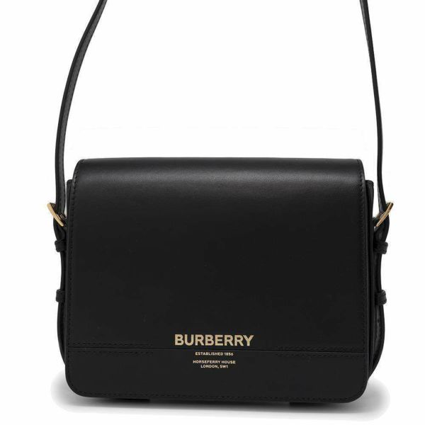 バーバリー ショルダーバッグ ロゴ フラップ レザー 8067035 BURBERRY バッグ 斜め掛け 黒