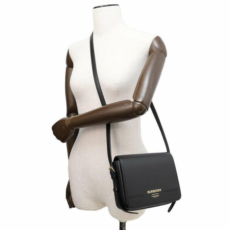バーバリー ショルダーバッグ ロゴ フラップ レザー 8067035 BURBERRY バッグ 斜め掛け 黒