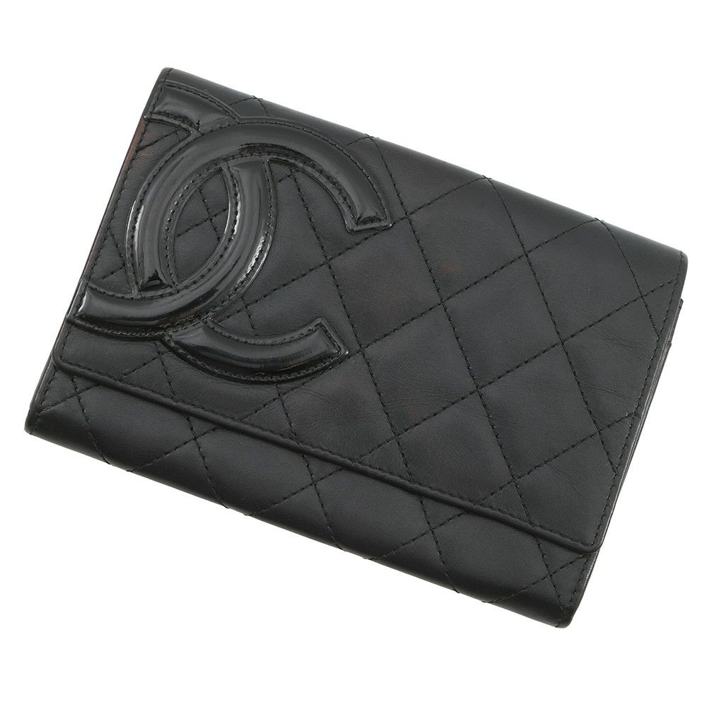 シャネル 二つ折り財布 マトラッセ ココマーク カンボンライン ウォレット ラムスキン CHANEL 財布 黒