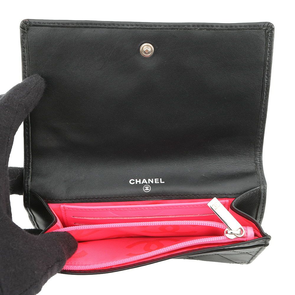 シャネル 二つ折り財布 マトラッセ ココマーク カンボンライン ウォレット ラムスキン CHANEL 財布 黒