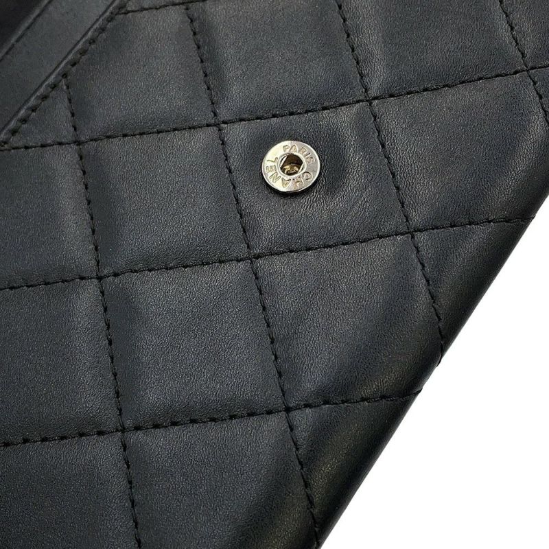 シャネル 二つ折り財布 マトラッセ ココマーク カンボンライン ウォレット ラムスキン CHANEL 財布 黒