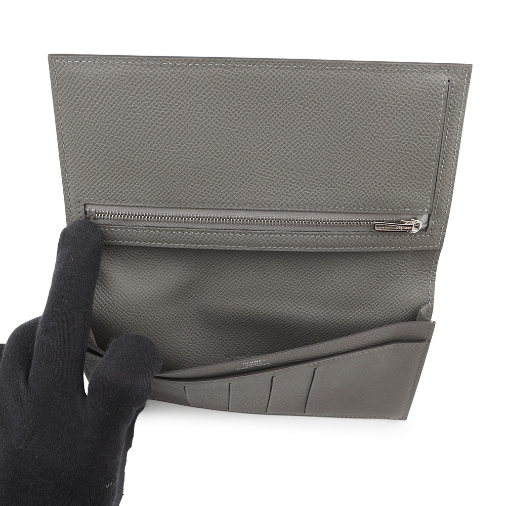 エルメス 二つ折り長財布 シチズンツイル ロング グリメイヤー/シルバー金具 エプソン U刻印 HERMES 財布 メンズ