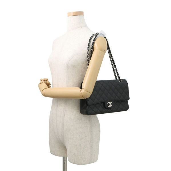 シャネル チェーンショルダーバッグ マトラッセ25 ココマーク ダブルチェーン キャビアスキン A01112 CHANEL 黒