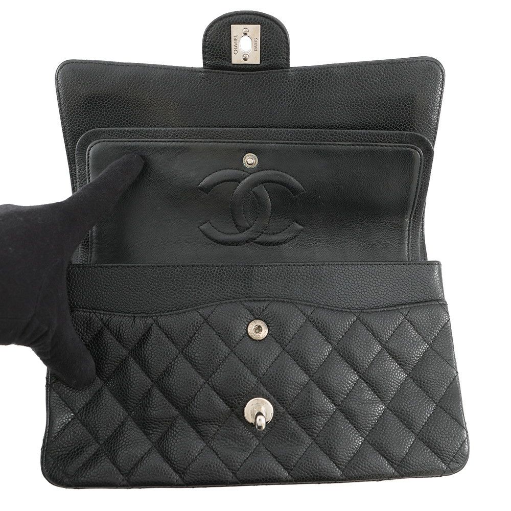 シャネル チェーンショルダーバッグ マトラッセ25 ココマーク ダブルチェーン キャビアスキン A01112 CHANEL 黒