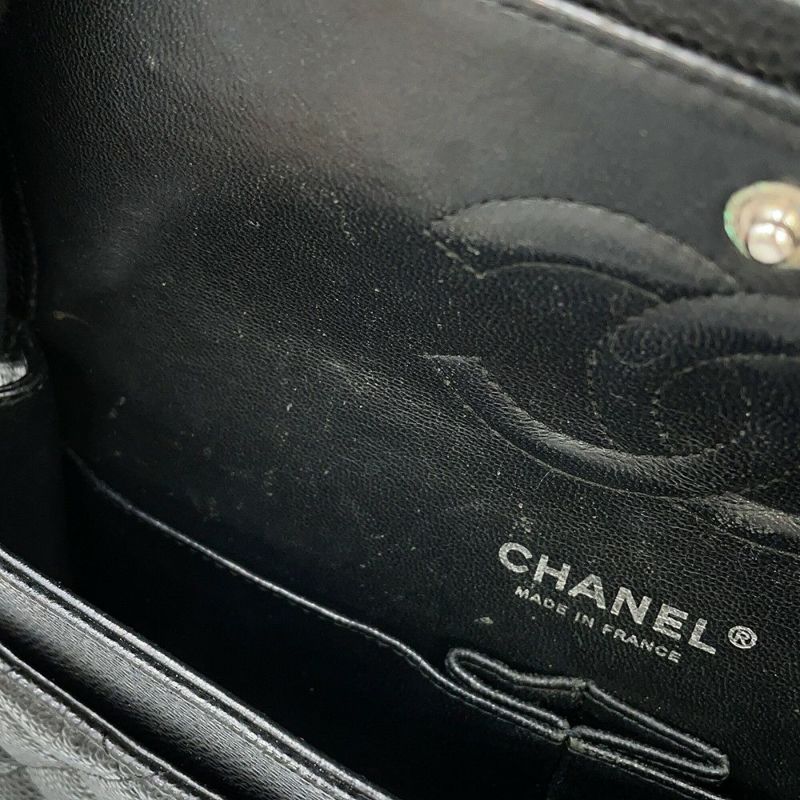 シャネル チェーンショルダーバッグ マトラッセ25 ココマーク ダブルチェーン キャビアスキン A01112 CHANEL 黒
