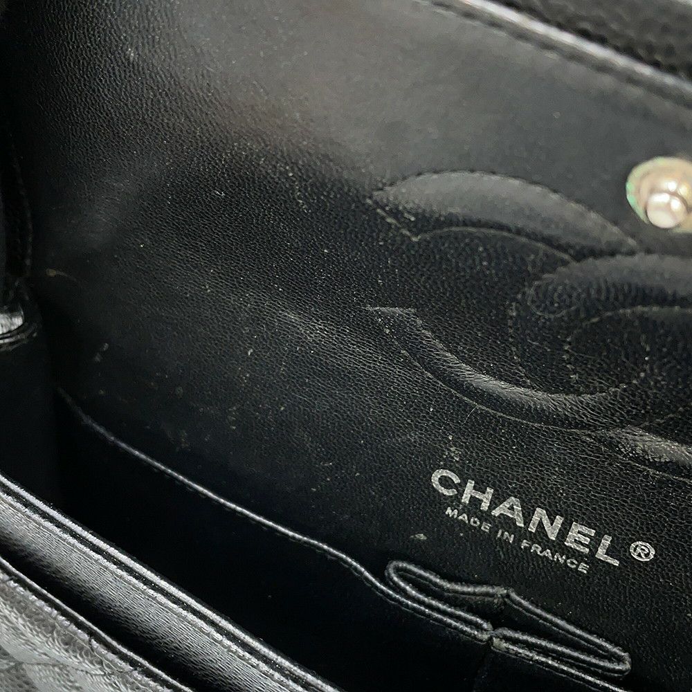 シャネル チェーンショルダーバッグ マトラッセ25 ココマーク ダブルチェーン キャビアスキン A01112 CHANEL 黒