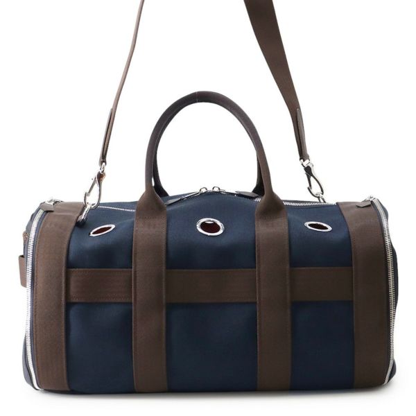 エルメス ドッグキャリーバッグ ネイビー/シルバー金具 キャンバス W刻印 HERMES 小型ペットキャリー