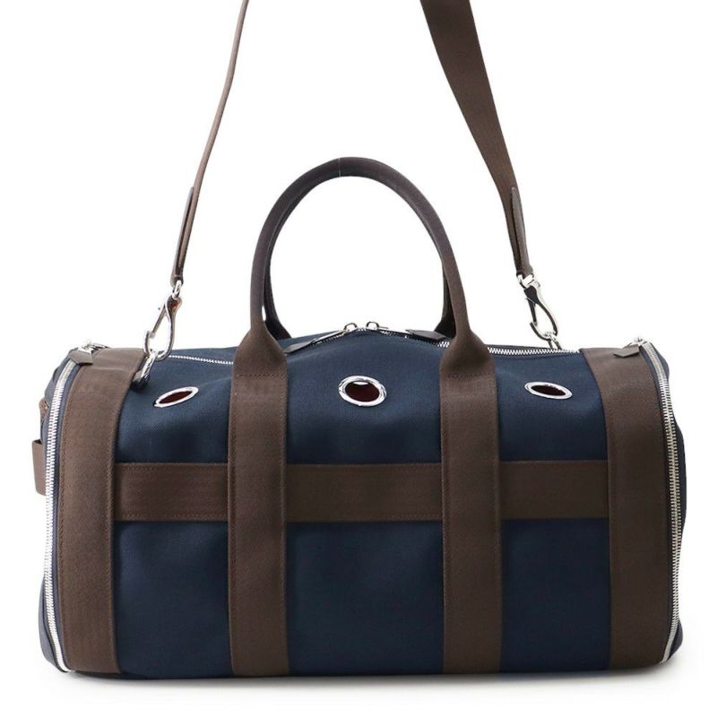 エルメス ドッグキャリーバッグ ネイビー/シルバー金具 キャンバス W刻印 HERMES 小型ペットキャリー