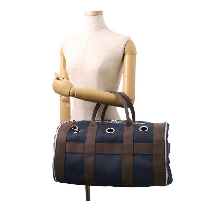 エルメス ドッグキャリーバッグ ネイビー/シルバー金具 キャンバス W刻印 HERMES 小型ペットキャリー