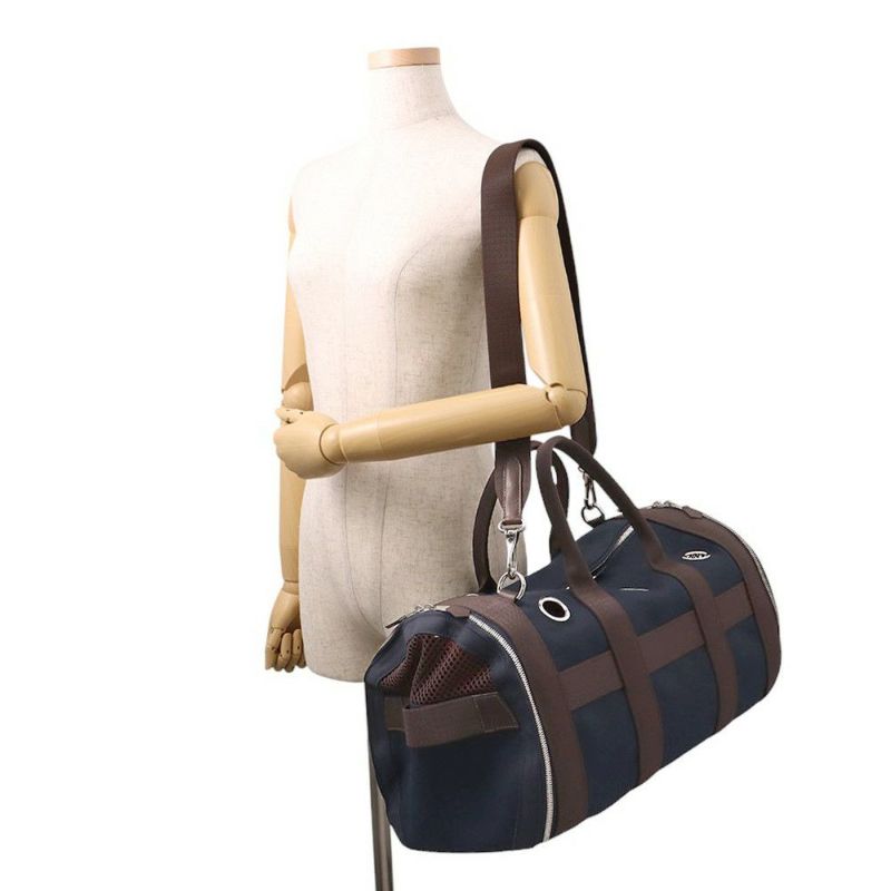 エルメス ドッグキャリーバッグ ネイビー/シルバー金具 キャンバス W刻印 HERMES 小型ペットキャリー