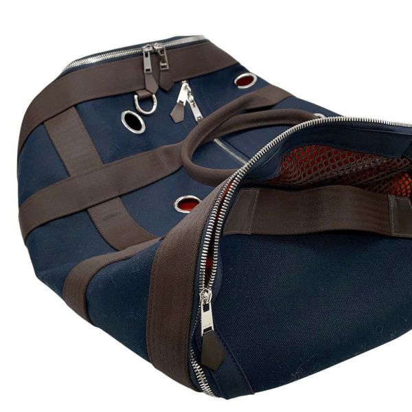 エルメス ドッグキャリーバッグ ネイビー/シルバー金具 キャンバス W刻印 HERMES 小型ペットキャリー