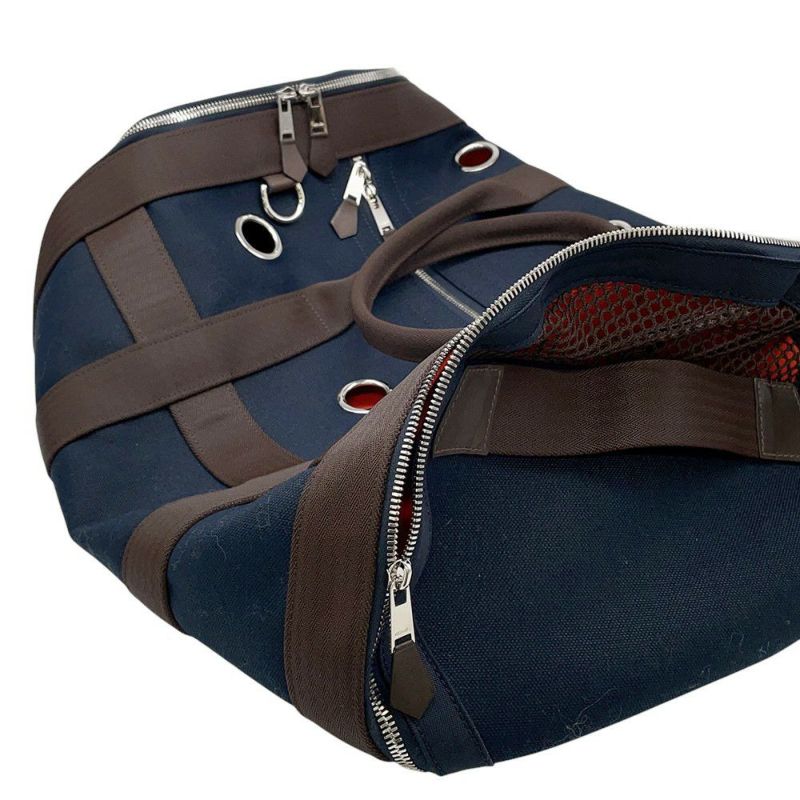 エルメス ドッグキャリーバッグ ネイビー/シルバー金具 キャンバス W刻印 HERMES 小型ペットキャリー