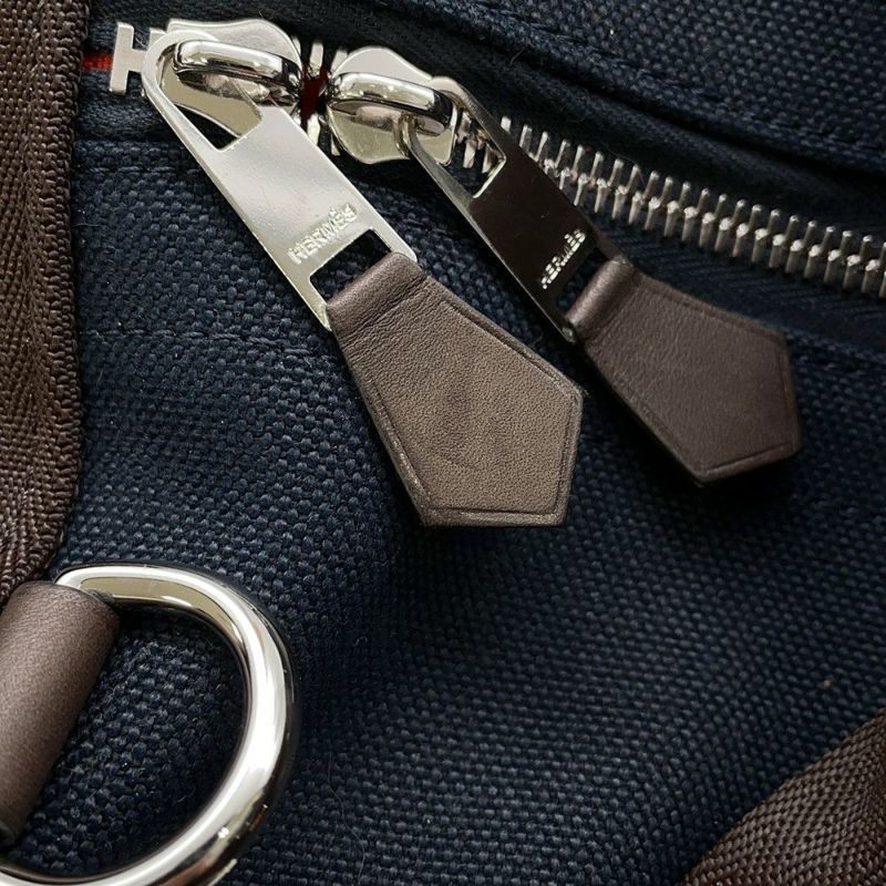 エルメス ドッグキャリーバッグ ネイビー/シルバー金具 キャンバス W刻印 HERMES 小型ペットキャリー