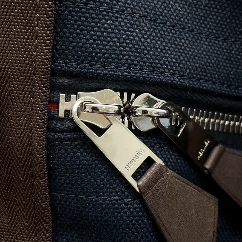 エルメス ドッグキャリーバッグ ネイビー/シルバー金具 キャンバス W刻印 HERMES 小型ペットキャリー