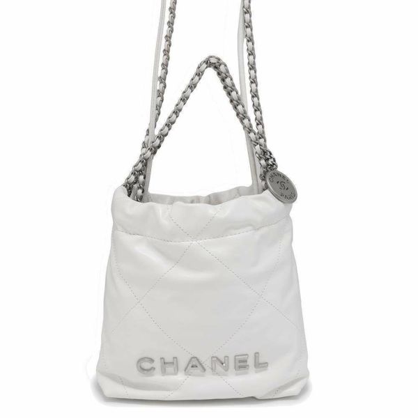 シャネル ハンドバッグ CHANEL 22 ミニ ココマーク シャイニーカーフレザー AS3980 CHANEL 2wayショルダーバッグ 白