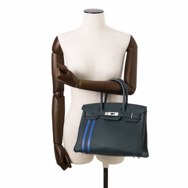 HERMES(エルメス) バーキン オフィサー30 ヴェールシプレス/ブルーゼリージュ ダークグリーン ブルー青 トゴ パラジウム金具 シルバー金具 C刻印 ハンドバッグ トートバッグ レディース 40802144366【中古】【アラモード】 エルメス バーキン30 オフィサー ヴェールシプレ/ブルーゼリージュ
