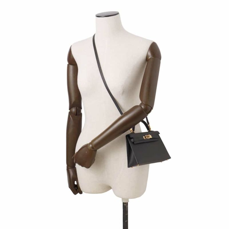 エルメス ハンドバッグ ミニケリードゥ 外縫い ブラック/ゴールド金具 エプソン X刻印 2wayショルダー 黒