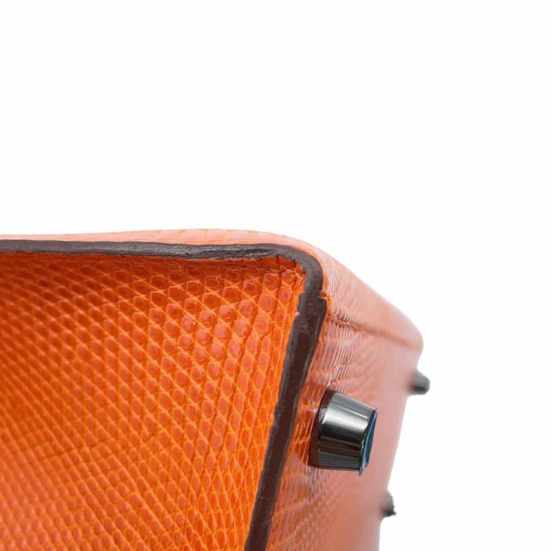 エルメス ハンドバッグ ケリー25 外縫い オレンジ/ルテニウム金具 リザード □J刻印 2wayショルダー