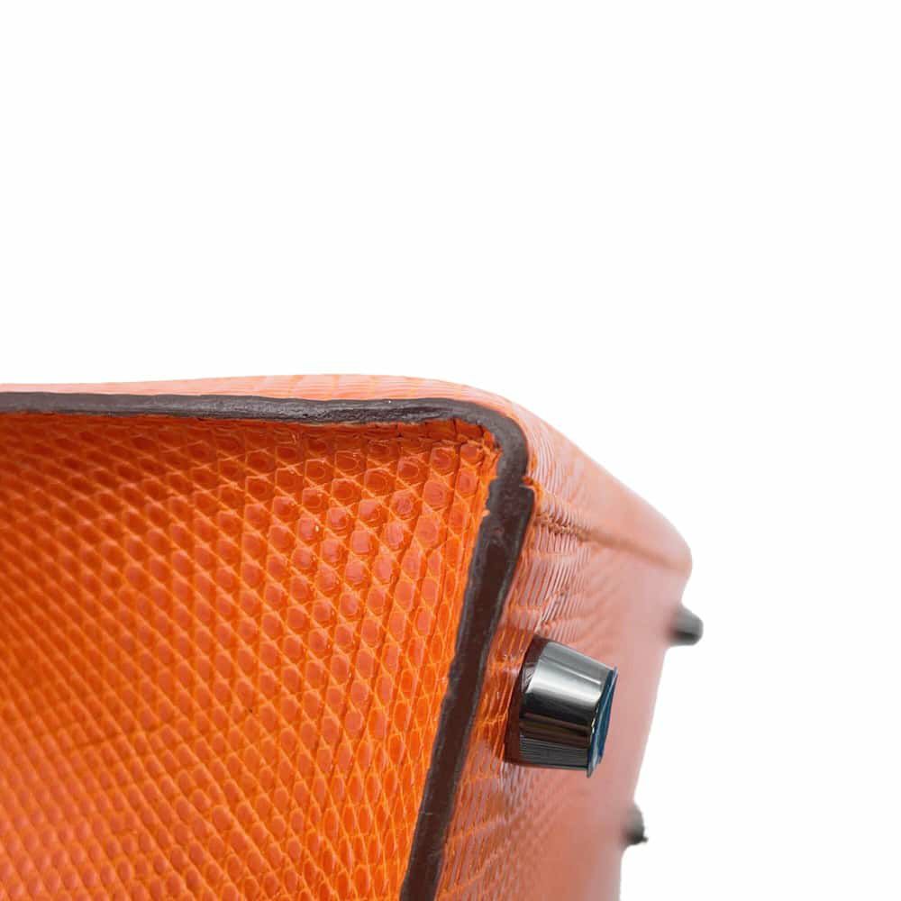 エルメス ハンドバッグ ケリー25 外縫い オレンジ/ルテニウム金具 リザード □J刻印 2wayショルダー