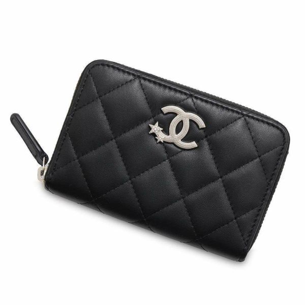 シャネル コインケース ココマーク マトラッセ スター ラムスキン AP3728 CHANEL 財布 コインパース 黒