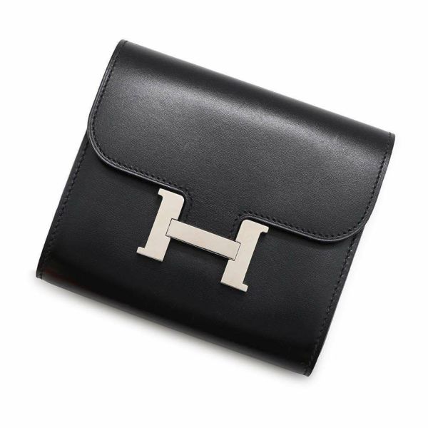 エルメス 財布 コンスタンス コンパクト ブラック/シルバー金具 タデラクト □O刻印 HERMES 黒