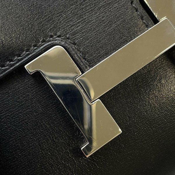 エルメス 財布 コンスタンス コンパクト ブラック/シルバー金具 タデラクト □O刻印 HERMES 黒