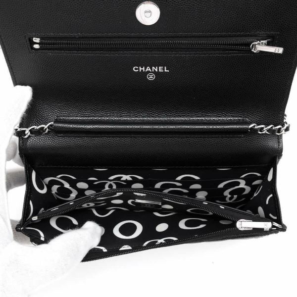 シャネル チェーンウォレット マトラッセ ココマーク キャビアスキン CHANEL 黒