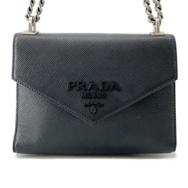 プラダ チェーンショルダーバッグ サフィアーノ ロゴ レザー 1BD127 PRADA 黒