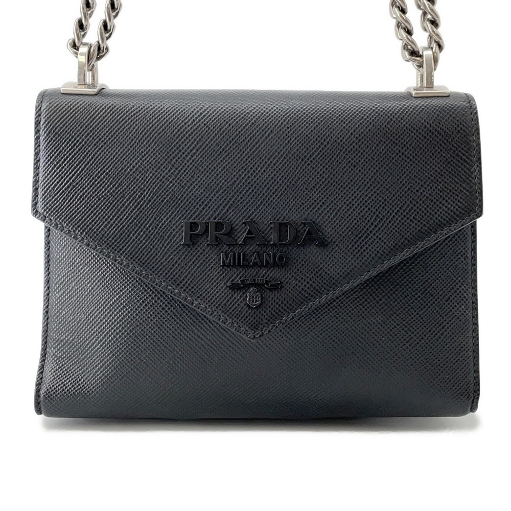 プラダ チェーンショルダーバッグ サフィアーノ ロゴ レザー 1BD127 PRADA 黒