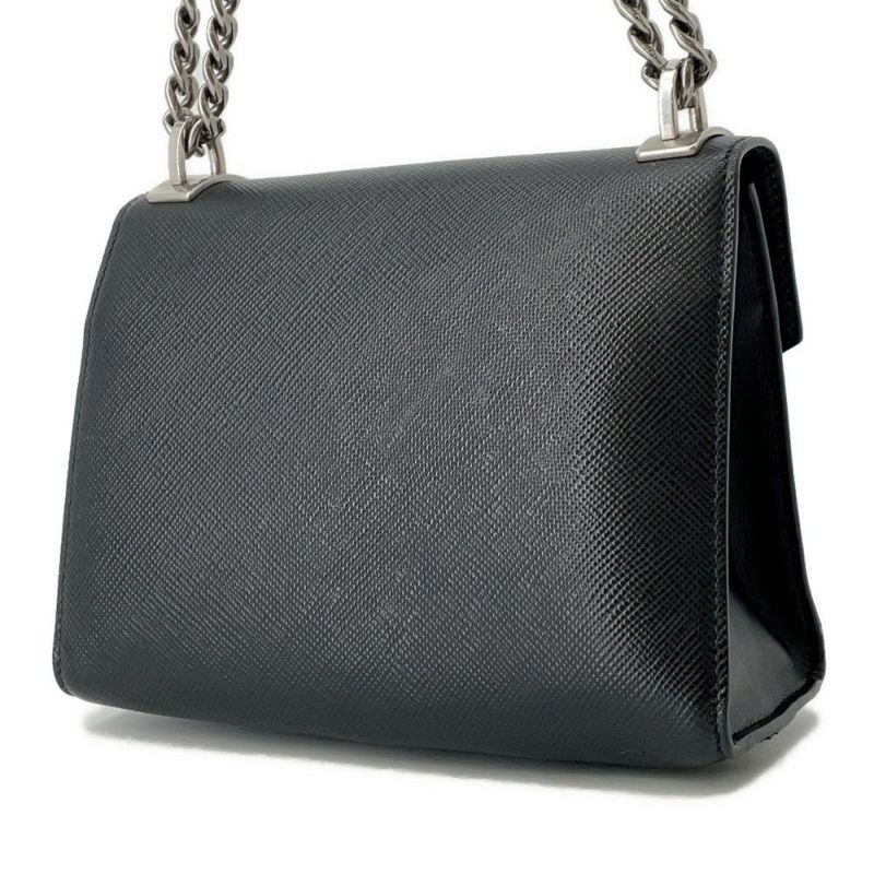 プラダ チェーンショルダーバッグ サフィアーノ ロゴ レザー 1BD127 PRADA 黒