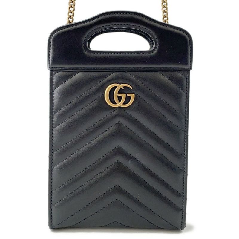 グッチ ショルダーバッグ GGマーモント ミニトップハンドルバッグ レザー 846312 GUCCI バッグ 黒