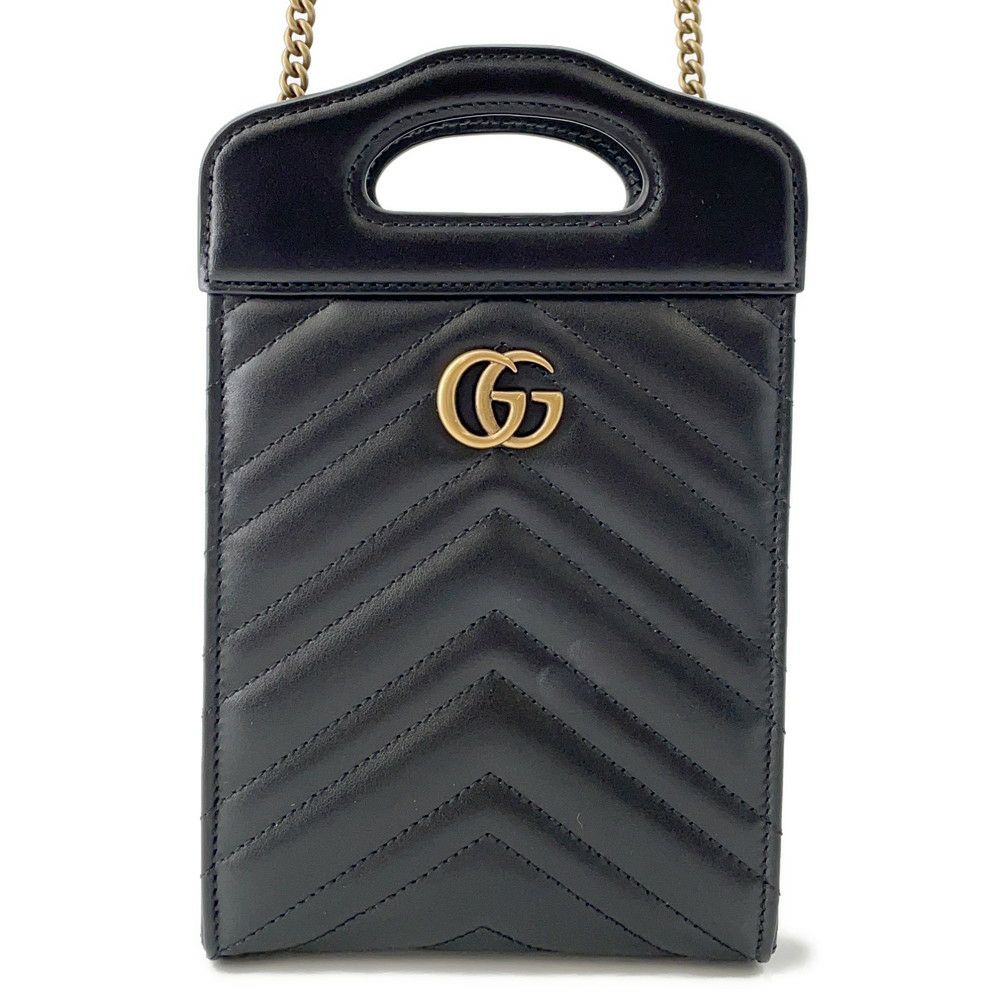 グッチ ショルダーバッグ GGマーモント ミニトップハンドルバッグ レザー 846312 GUCCI バッグ 黒