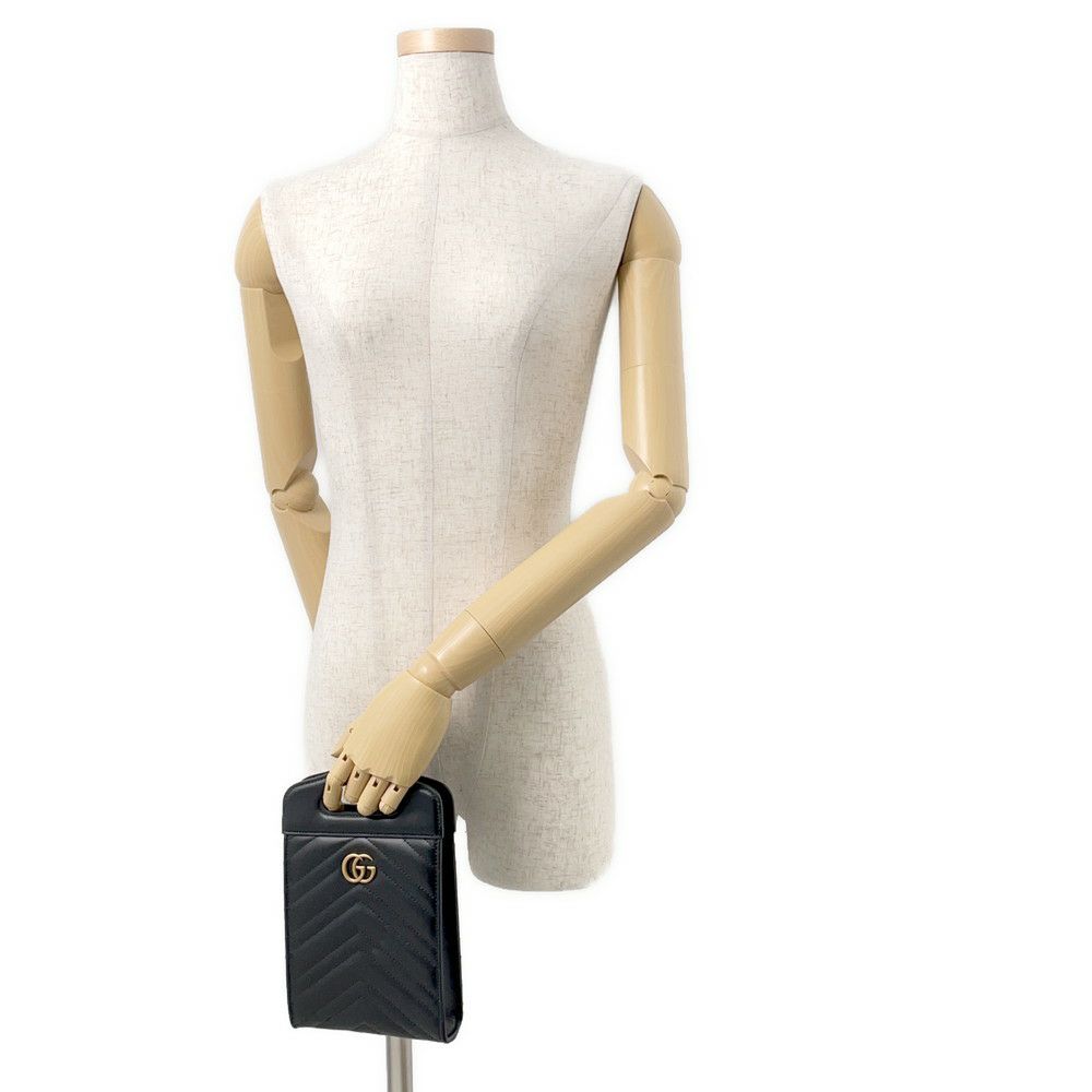 グッチ ショルダーバッグ GGマーモント ミニトップハンドルバッグ レザー 846312 GUCCI バッグ 黒
