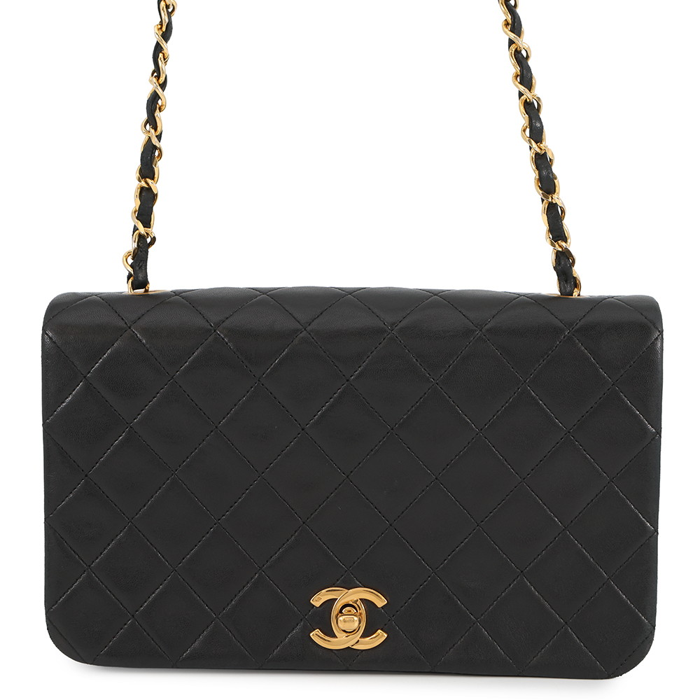 シャネル チェーンショルダーバッグ マトラッセ ココマーク フルフラップ ラムスキン A02500 CHANEL 黒
