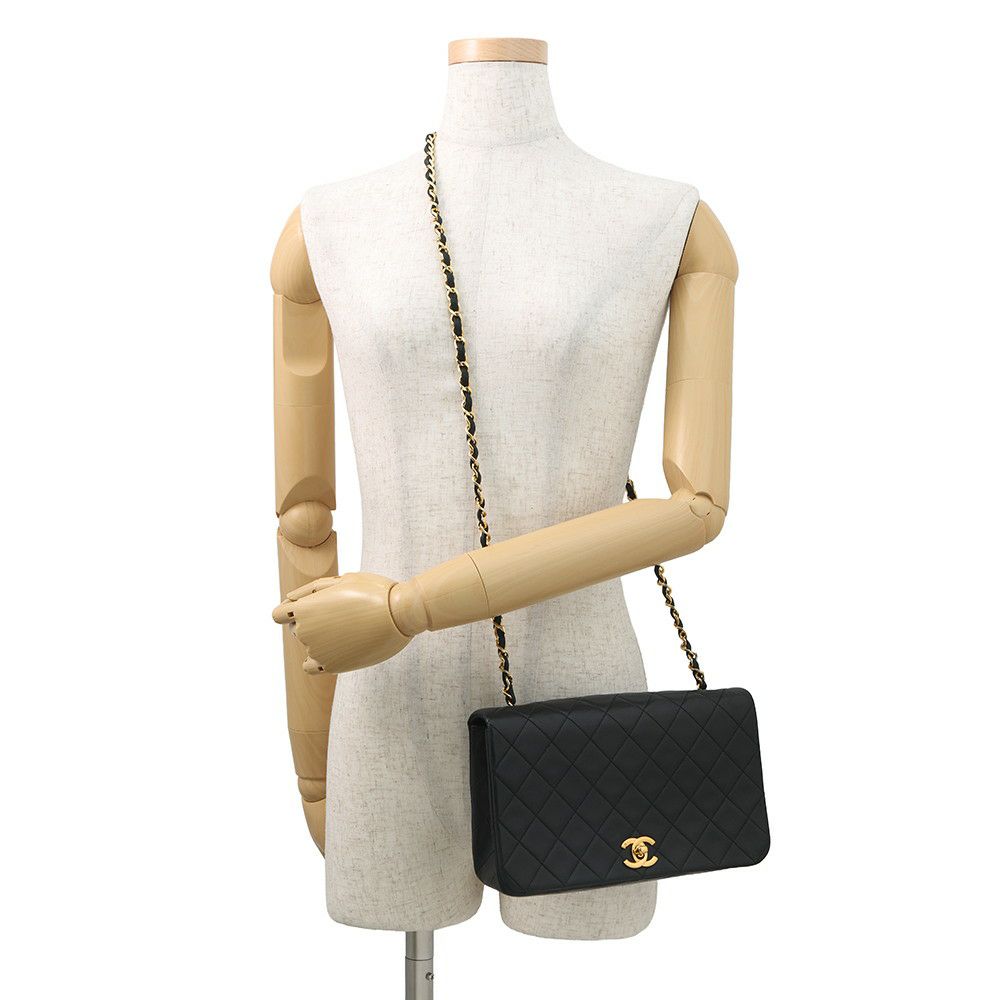 シャネル チェーンショルダーバッグ マトラッセ ココマーク フルフラップ ラムスキン A02500 CHANEL 黒