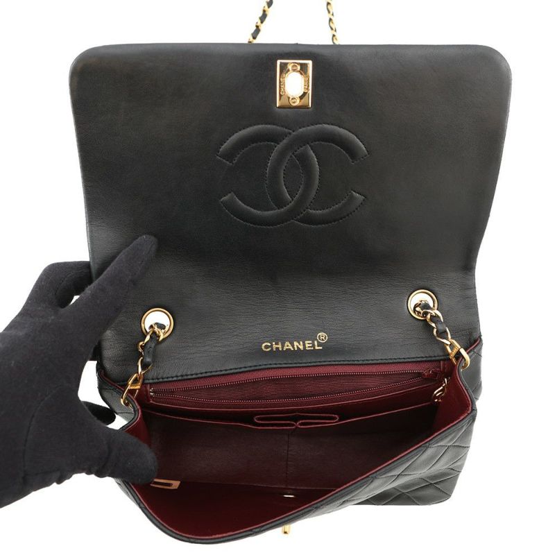 シャネル チェーンショルダーバッグ マトラッセ ココマーク フルフラップ ラムスキン A02500 CHANEL 黒