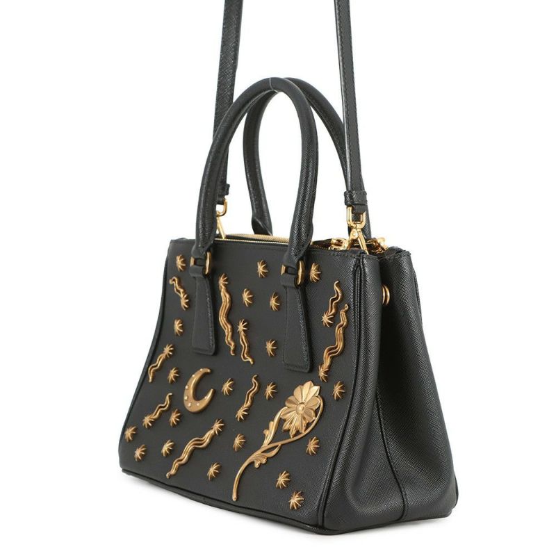 プラダ ハンドバッグ ガレリア スモール スタッズ サフィアーノレザー 1BA896 PRADA 2way 黒