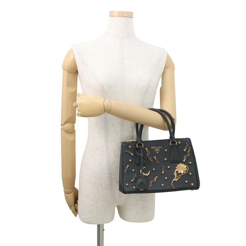プラダ ハンドバッグ ガレリア スモール スタッズ サフィアーノレザー 1BA896 PRADA 2way 黒