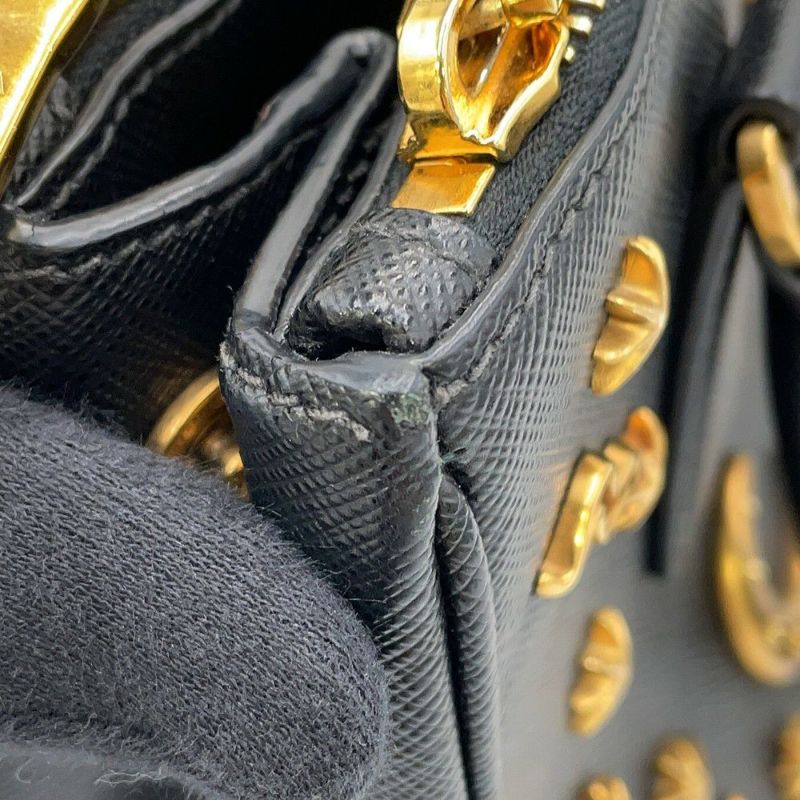 プラダ ハンドバッグ ガレリア スモール スタッズ サフィアーノレザー 1BA896 PRADA 2way 黒