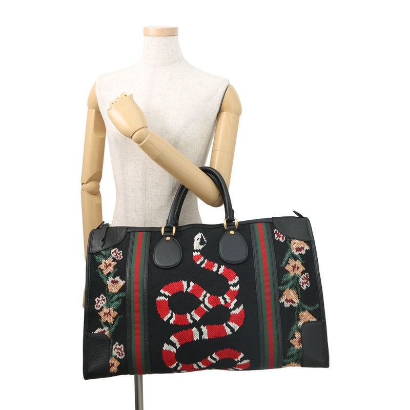 グッチ ボストンバッグ シェリーライン スネーク シェリーライン キャンバス/レザー 459291 GUCCI バッグ 黒