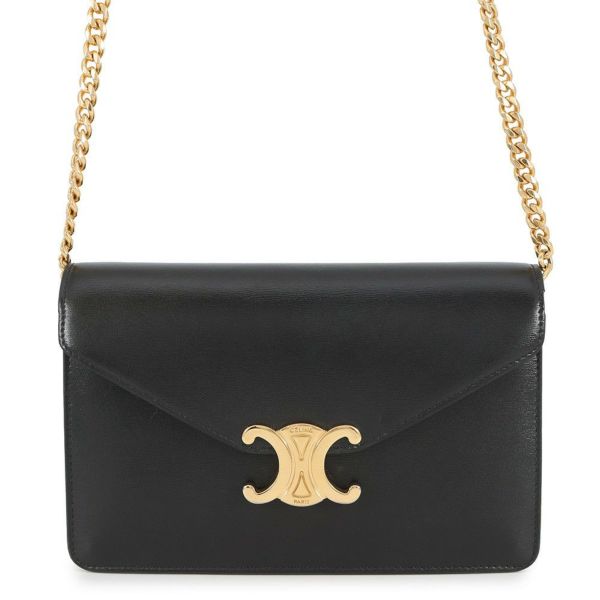 セリーヌ チェーンウォレット トリオンフ マーゴ シャイニーカーフレザー 10L033DPV CELINE 財布 黒